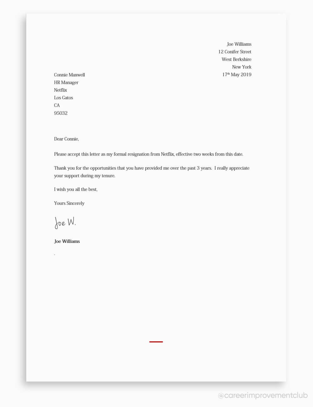 Resignation Letter With Immediate Effect No Notice