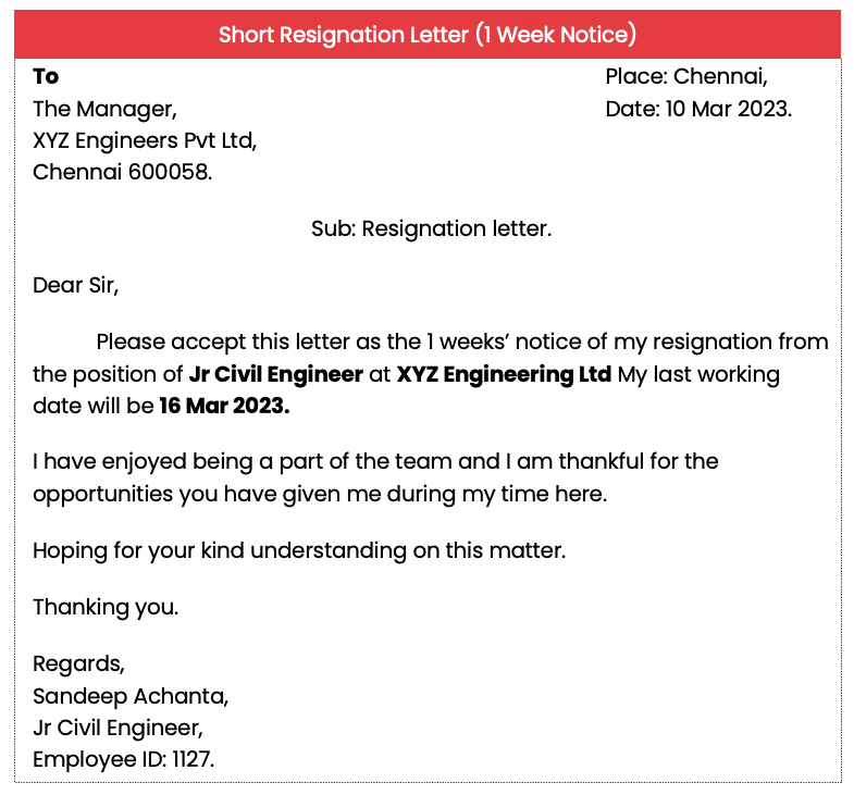 Resignation Letter With Immediate Effect No Notice