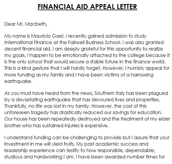 Scholarship Appeal Letter Template