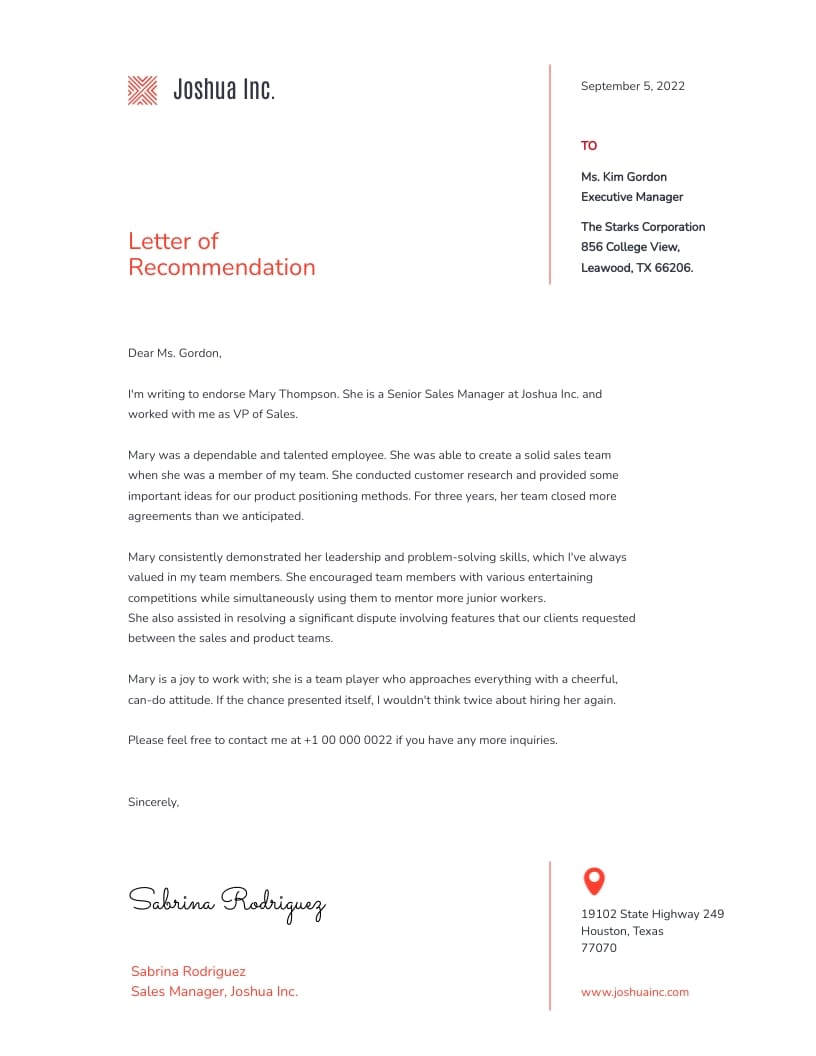 Supervisor Recommendation Letter Template