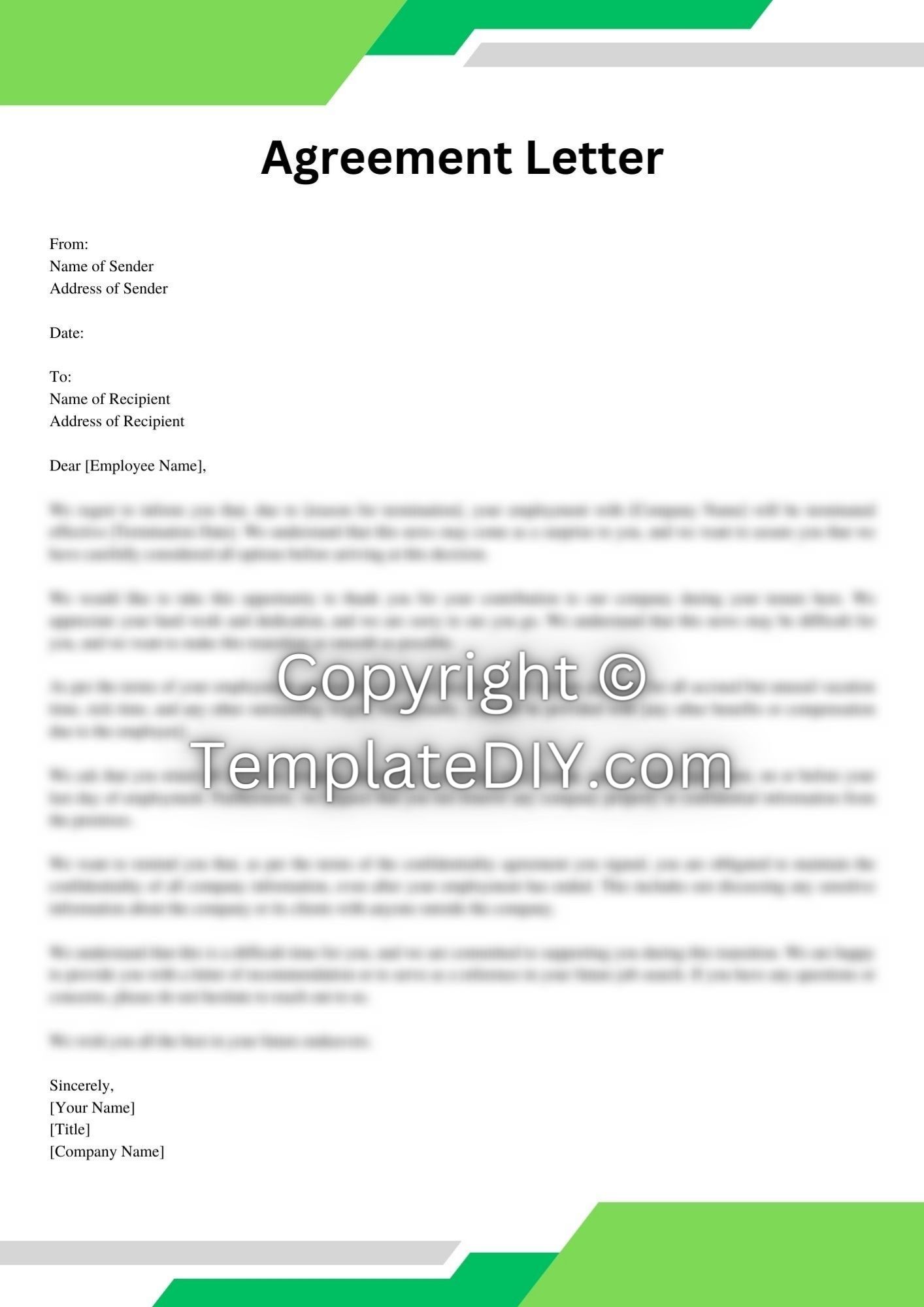 Work Contract Termination Letter Template
