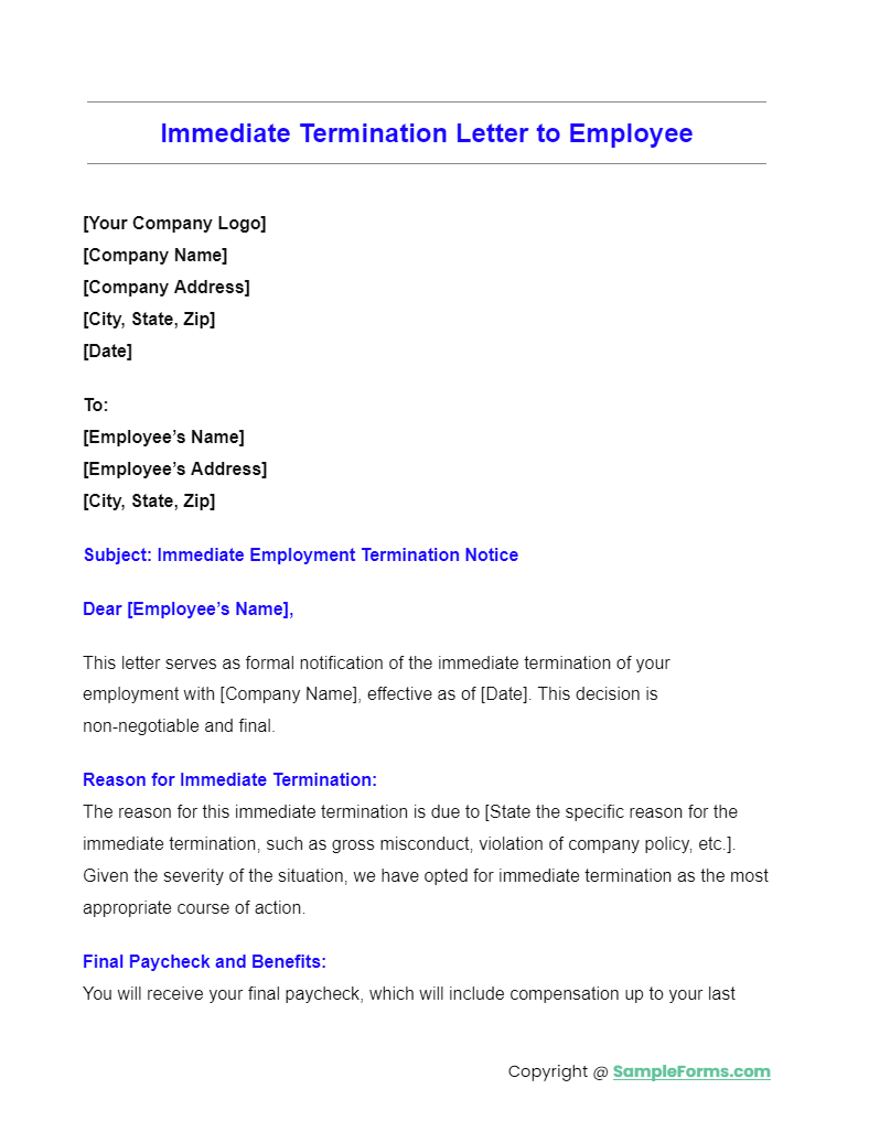 Work Contract Termination Letter Template