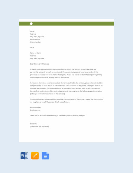 Work Contract Termination Letter Template