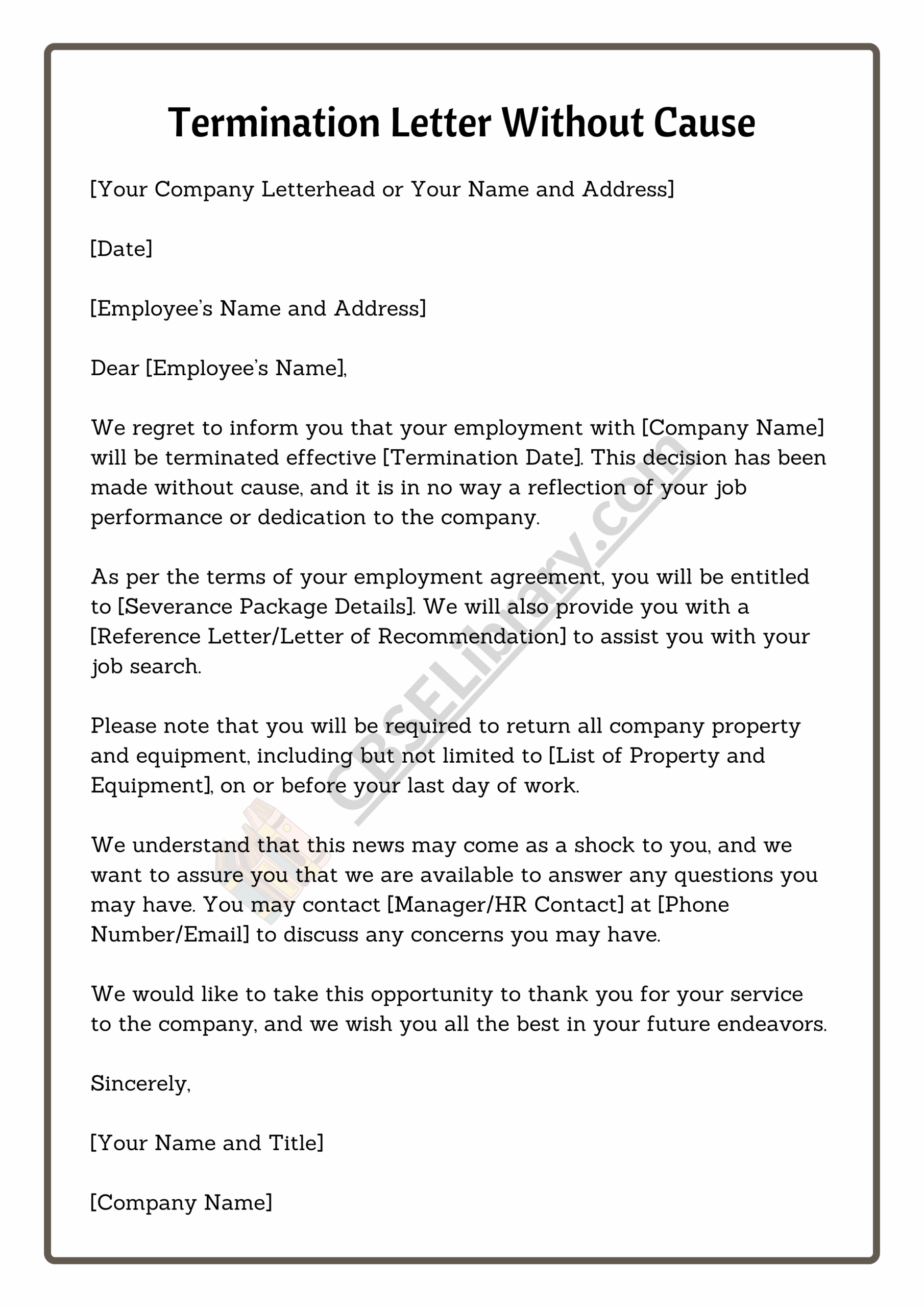 Work Contract Termination Letter Template
