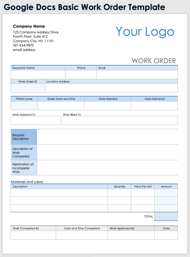 Work Order Template