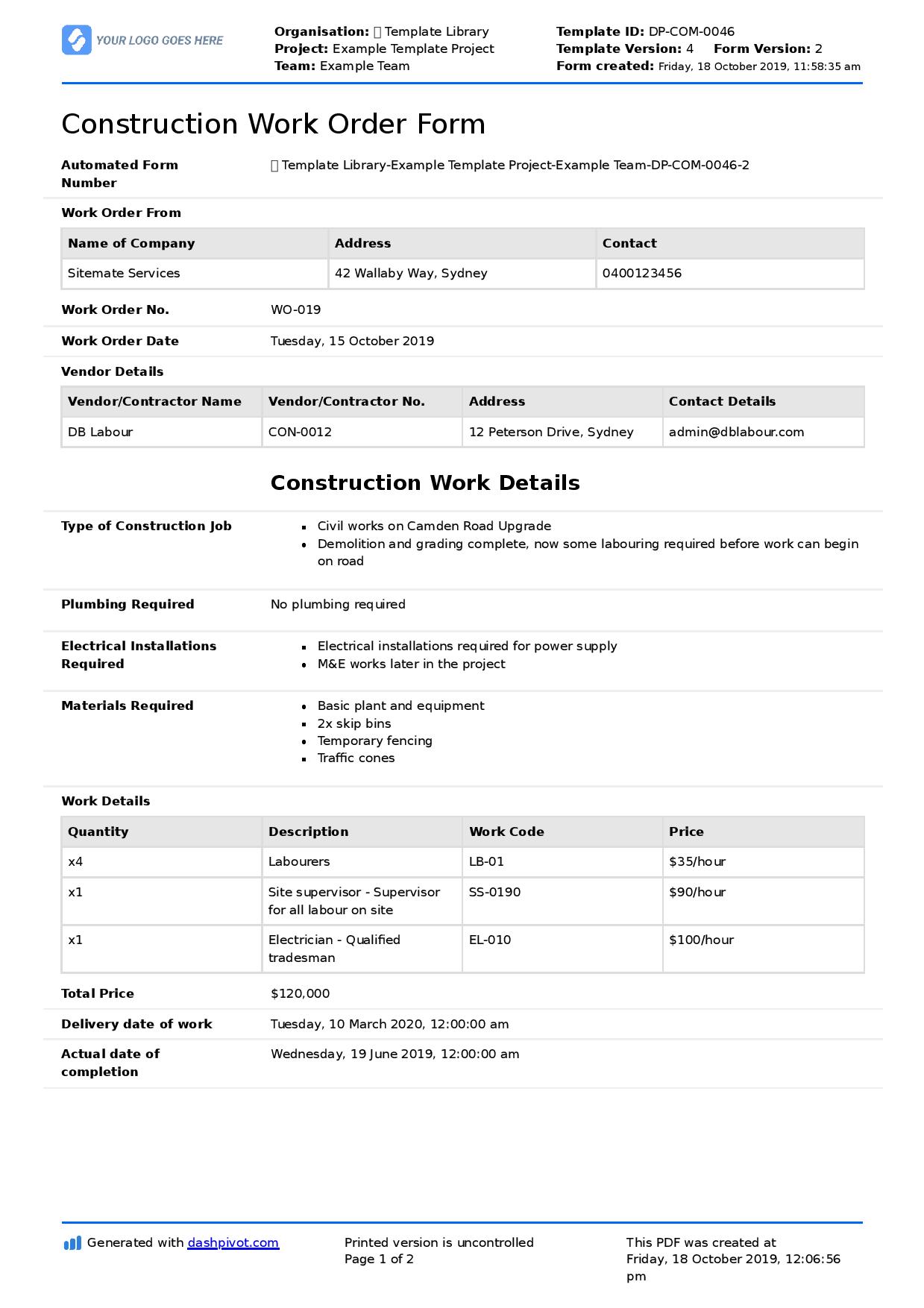 Work Order Template