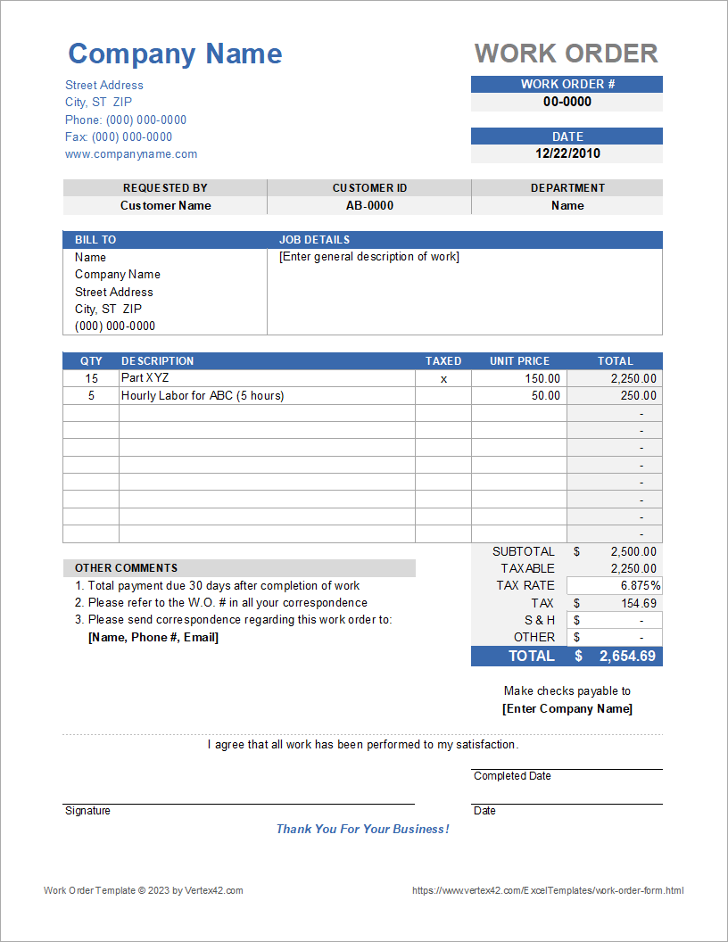Work Order Template